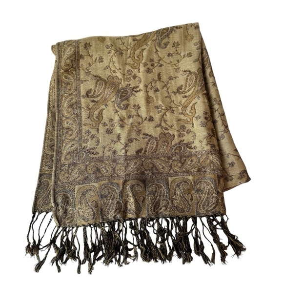 Pashmina Oversized Silk-Blend Scarf, Tan and Brown - Picture 1 of 6